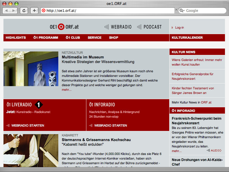 Gerhard Rihl: Medienecho – Sendung über das Buch SCM in OE1 Matrix, Screenshot der OE1 Website