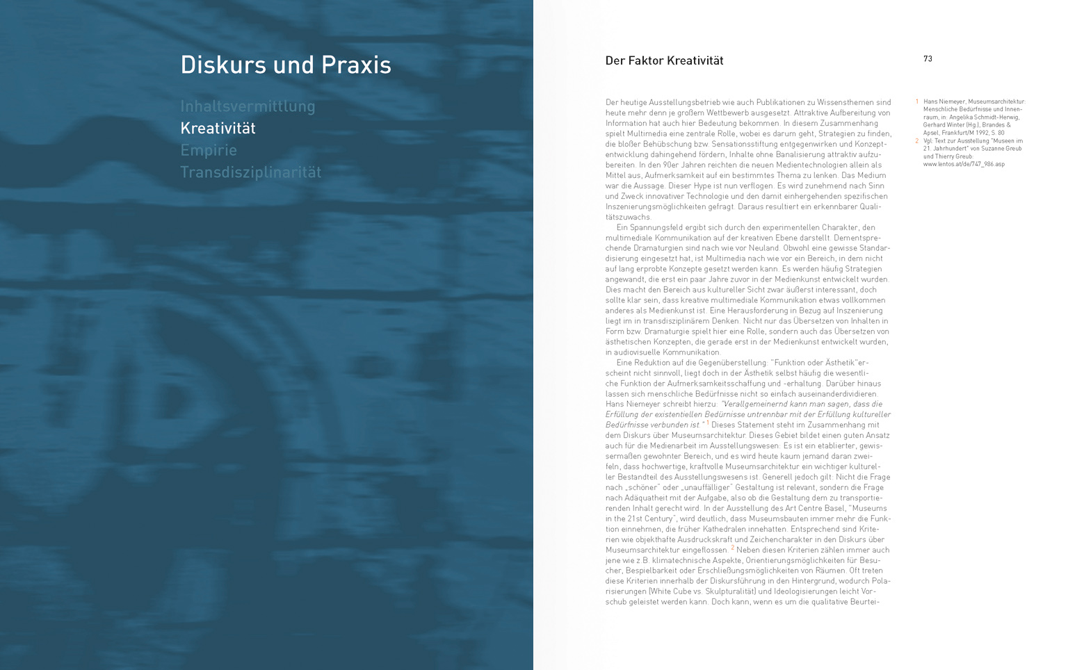 Buch "Science / Culture : Multimedia" – Titelseite Kapitel "Diskurs und Praxis"