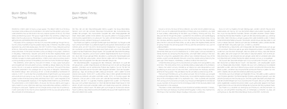 Gerhard Rihl: Buch "Berlin Store Fronts" – Doppelseite Essay "Berlin Store Fronts: Das Projekt"
