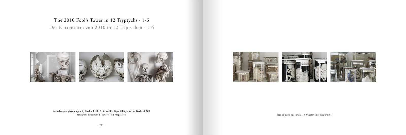 Gerhard Rihl: Buch "Fool's Tower" – Titel-Doppelseite des Bildteils "Der Narrenturm von 2010 in 12 Triptychen · 1-6"