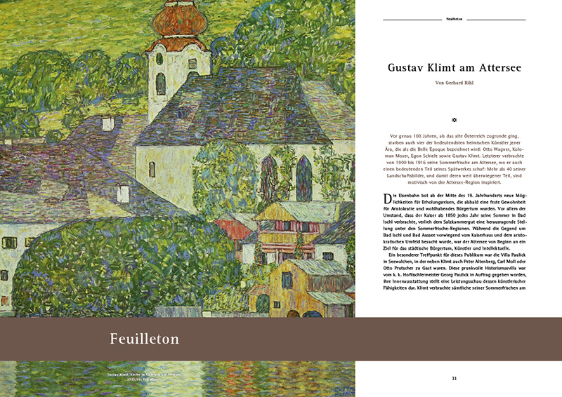 "Gustav Klimt am Attersee" – Titelseite eines von Gerhard Rihl verfassten Artikels im Attersee Report